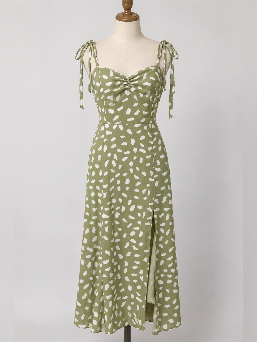 Lulus Party in Paris Sage Green Print Tie-Strap Midi Dress Size M
